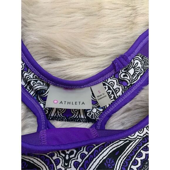 Athleta Tic Tac Toe Paisley Purple Racerback Tank Top w/Built in Bra Size S - Picture 3 of 6